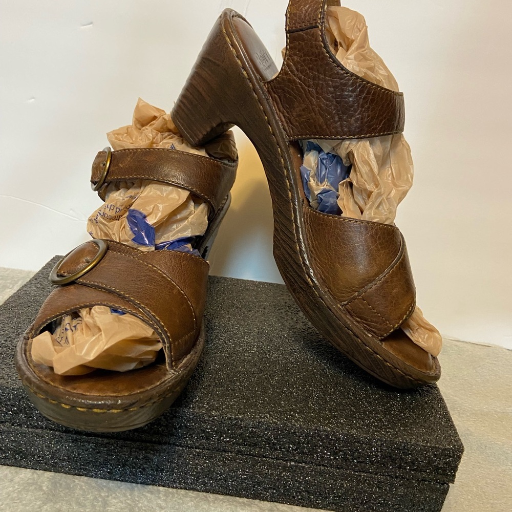 Born Brown Leather Wedge Sandals
